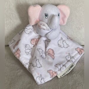 Blankets & Beyond Elephant Lovey Pink White Gray Plush Baby Security Blanket 12”